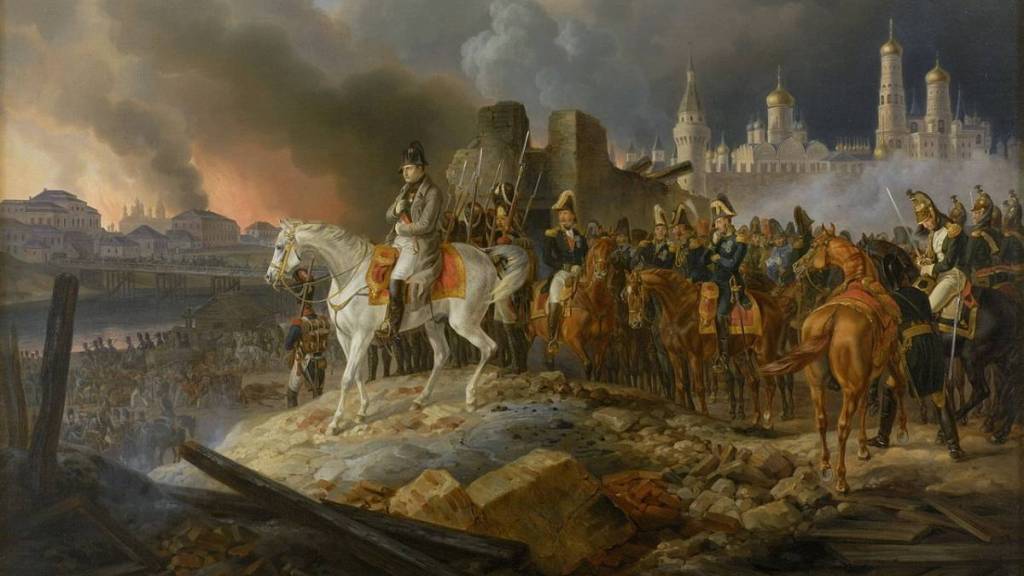 Наполеон Бонапарт в охваченной пожаром Москве